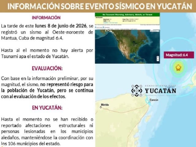 Sin daños en Yucatán tras sismo con epicentro frente a costas de Cuba: Procivy