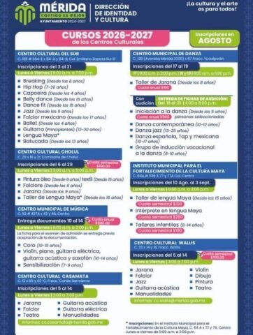 Mérida abre inscripciones a más de 40 talleres culturales
